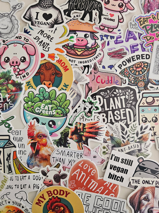 25 Vegan Stickers Bundle | Random Pack | 50% Off | Waterproof Vegan Stickers
